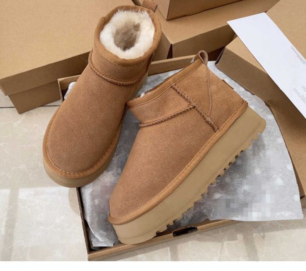 

boots 2022 ultra mini platform boot designer woman winter ankle australia snow thick bottom real leather warm fluffy booties with fur size s, Black