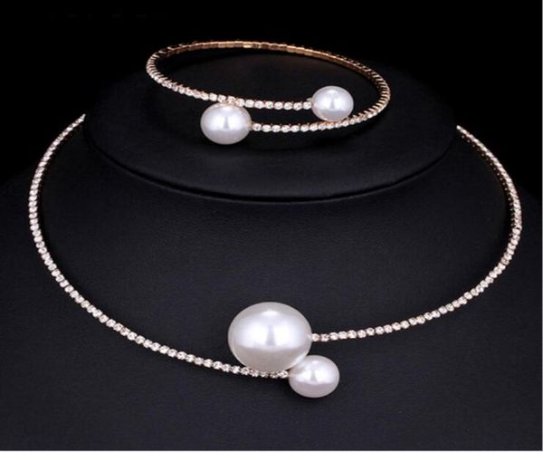 

european and american diamond pearl necklace bracelet suit short clavicle necklace jewelry for women gift 7997688, Silver