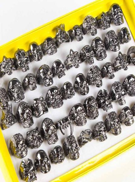 

rings skull 50pcs gothic punk biker whole lots skull mixed style bikers men039s retro gothic vintage tibetan gold plated bo7183976, Silver