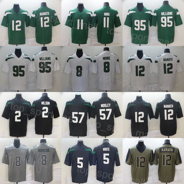 

men football 8 aaron rodgers jersey 57 cj mosley 2 zach wilson 95 quinnen williams 11 denzel mims 12 joe namath team black green white all s, Black;red