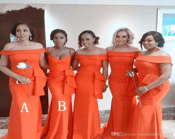 

new orange mermaid bridesmaid dresses african off shoulder satin wedding guest dress prom gowns gowns plus size robes de dem6105714, White;pink