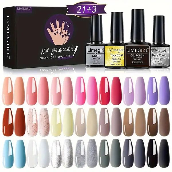

24pcs bright and bold semi-permanent gel polish kit with base coat and coat - perfect for professional nail salon manicures and gift for wom