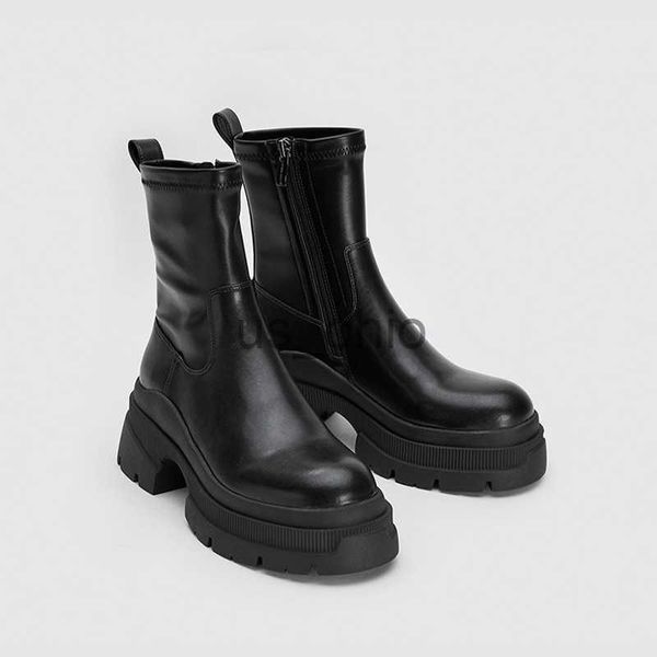 

boots 2023 new basic women ankle boots casual concise leather round toe thick heels working shoes autumn winter botines de mujer boots j2308, Black