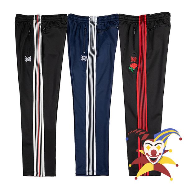 

mens pants stripes needles men women quality poly smooth awge track butterfly embroidery trouser 230810, Black