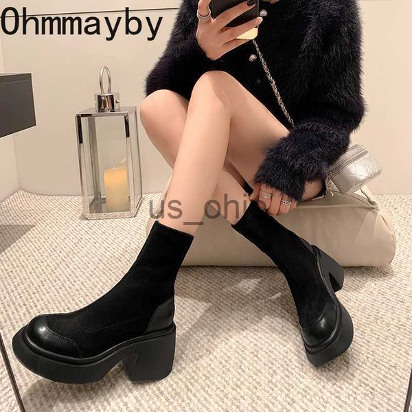 

boots cowboy boots for women fashion slip on mid calf boots 2023 female square heel autumn winter girl's boots shoes j230811, Black