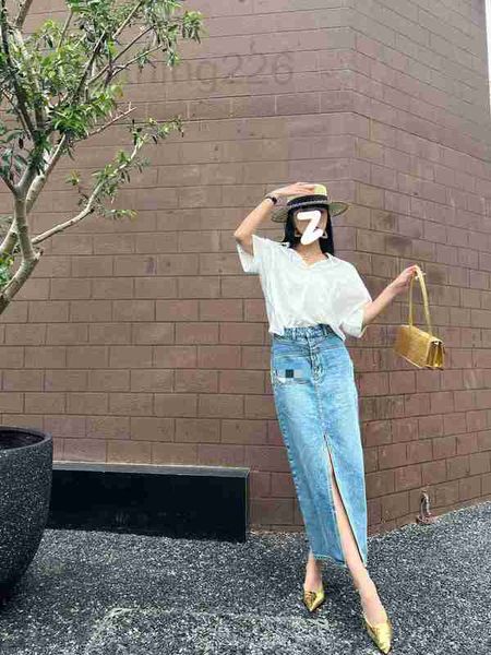 

skirts designer spring and summer new 3d letter sticker embroidery decoration high waist denim half skirt small fragrant front split wa25, Black