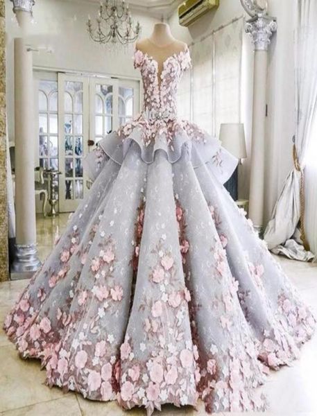 

plus size pink dresses flowers princess chapreal image colorful lace ball gown el grey pageant bridal gowns9142532, White;red