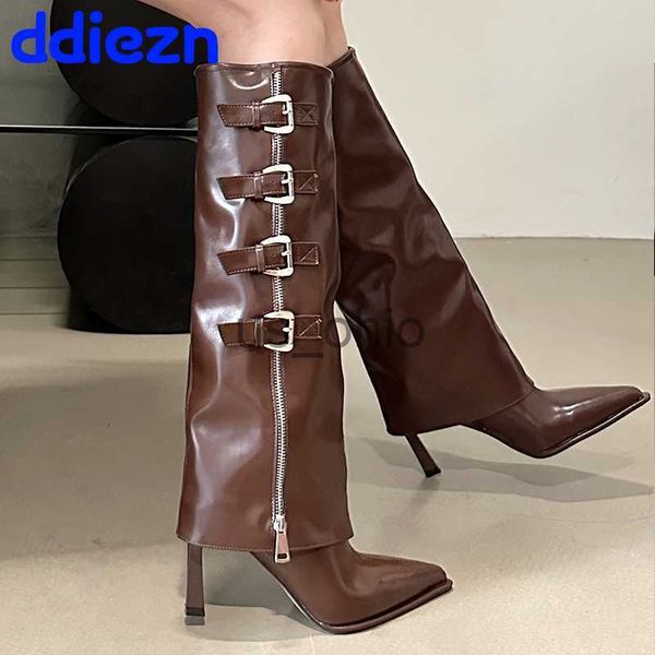 

boots modern ladies knee high boots with thin heels shoes fashion metal buckle footwear woman western long boots new in shoes j230811, Black