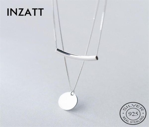 

inzatt real 925 sterling silver layer chain geometric round disc bent pipe choker pendant necklace for women party fine jewelry2886097305
