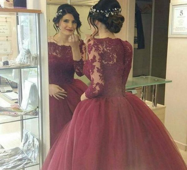 

2016 burgundy ball gown wedding dresses greek style romantic princess gown with lace long sleeves middle east3239769, White