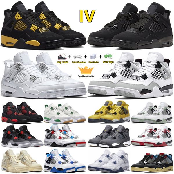 

4 mens basketball shoes 4s black cat thunder frozen moments pine green military blue seafoam sail university blue red cement men women train