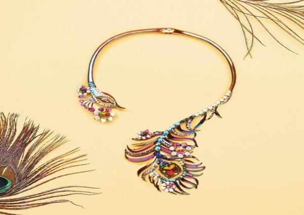 

2020 new design 7 colors elegant crystal peacock choker necklace torques women party evening luxury fashion jewelry accessories7959056111, Golden;silver