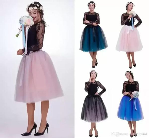 

women tutu skirts vintage layers tulle knee length wedding dresses petticoat underskirts real pictures bridesmaid shirt wear cpa835592587, Black