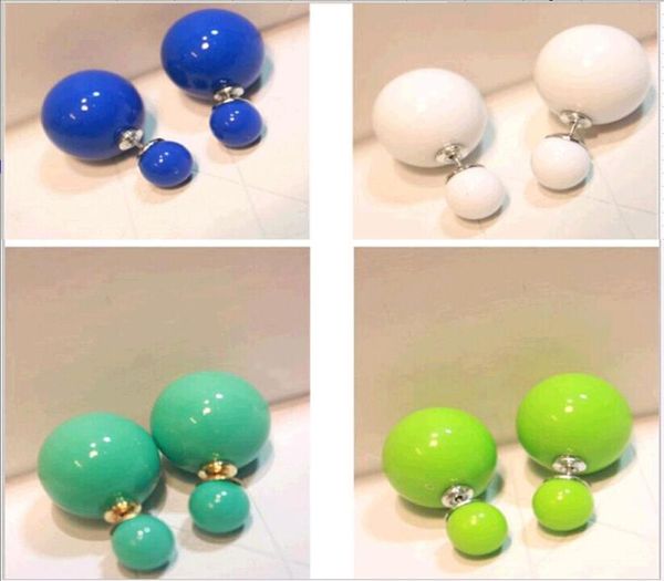 

two sided earrings double pearl front back ear stud earrings fashion jewelry whole round shaped studs 18 mix colors mixed 54638343134690, Golden;silver