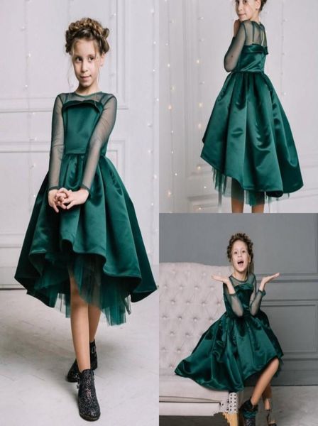 

dark green flower girls dresses tulle long sleeves high low satin kids wedding party gowns girl pageant dress birthday kids commun9101815, White;blue