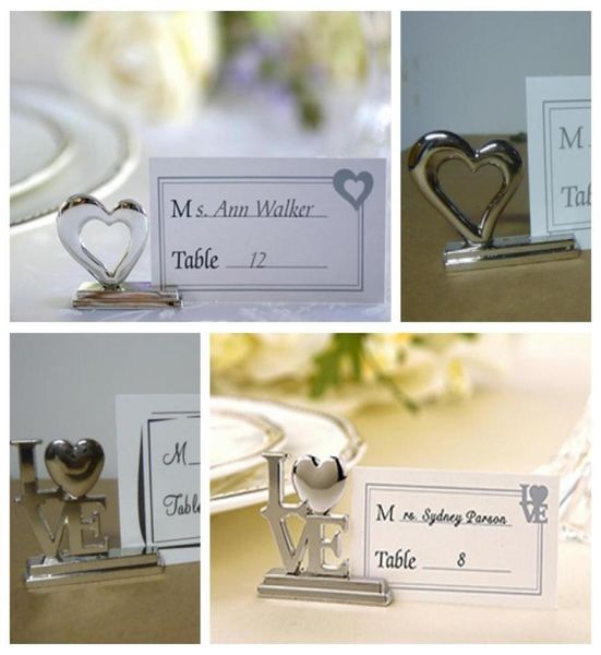 

love heart wedding favors of playful hearts silver placecard holders with matching place cards for wedding and party decorations 64135260