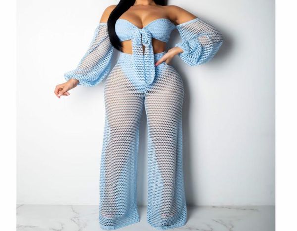 

summer women mesh bikini cover suits swimwear bathing suit one slash crop long pants club style3822771, White