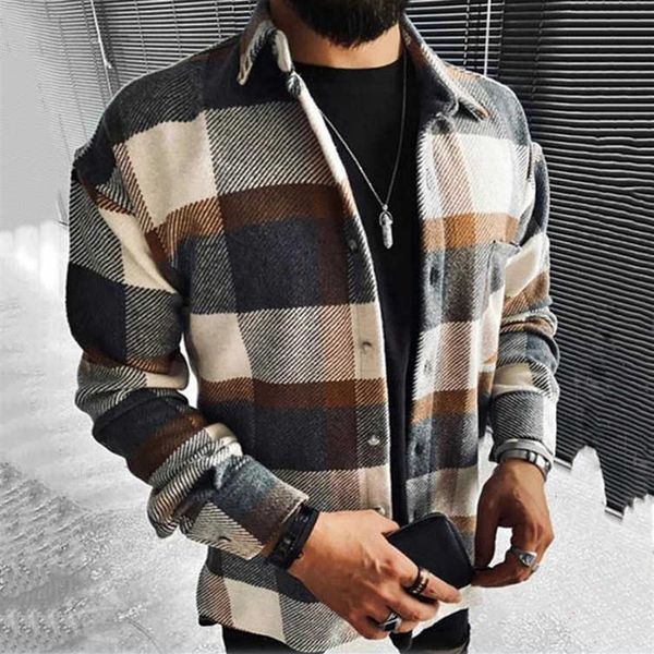 

2021 new men's shirt plaid pocket long sleeve shirt276w, White;black