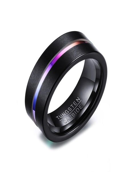 

8mm fashion men039s black tungsten ring for men trendy rainbow carbide groove rings jewelry usa size 7123090910, Silver