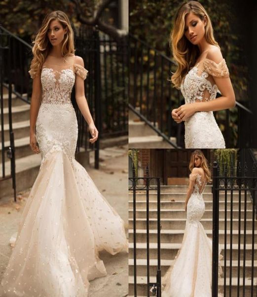 

new arrival mermaid wedding dresses off shoulder see through lace appliques major beading bridal gowns vintage beach wedding dress9825626, White