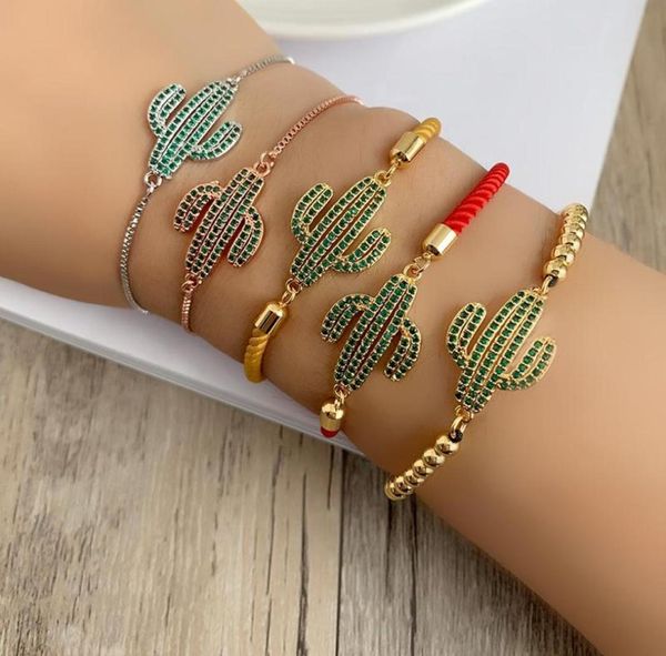 

link chain green crystal cactus bracelet for women vintage cz rainbowturkish copper inlay zircon black jewelry christmas2016622