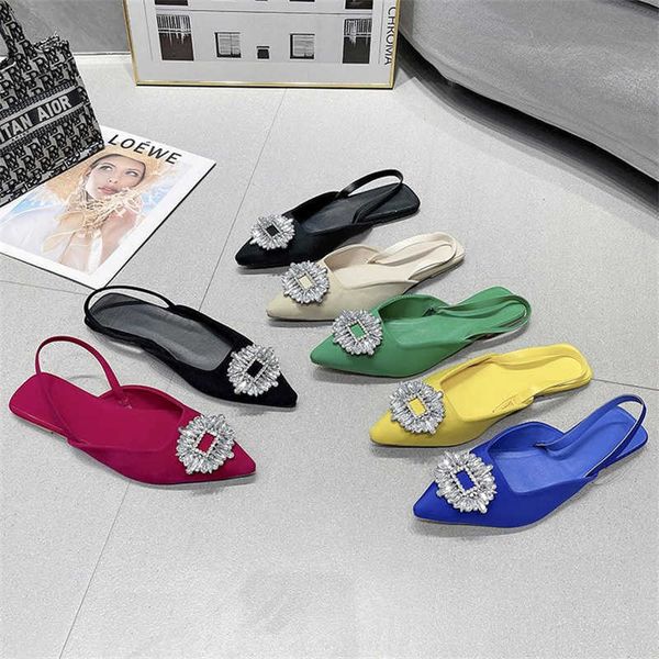 

womens pointed flat bottomed temperament square button rhinestone single shoes ladies bag head wear simple 230807, Black