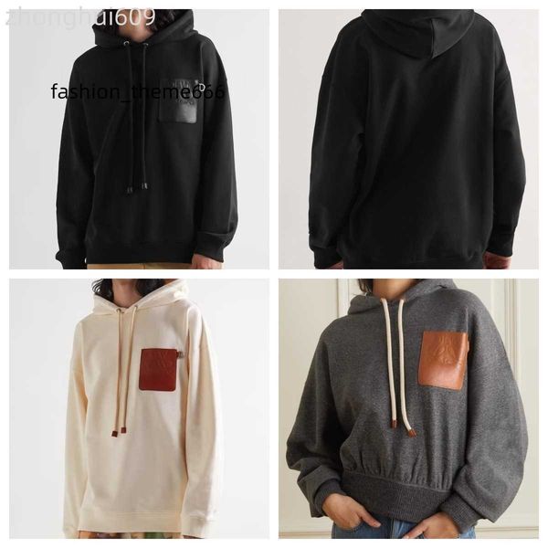

mens designer hoodies anagram leather-trimmed cotton-jersey sweatshirts men's sweater women pullover hoody classic washed homme femme, Black