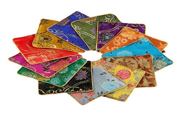 

square chinese silk jewelry pouch zipper copper coins tassel wedding party favor gift bag bead chain ring storage tra8336205, Pink;blue