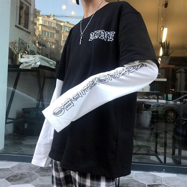 

fashion streetwear harajuku black white hip hop t-shirts men women spring couple long sleeve loose t shirt casual letter print tsh211o, White;black