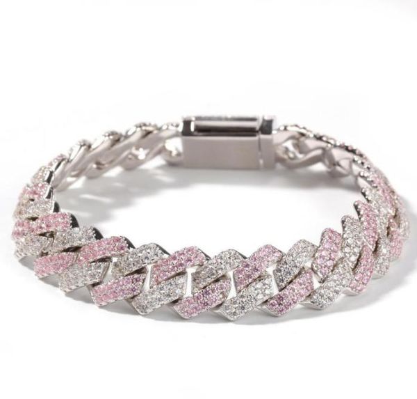 

white pink cubic zirconia ice out two tone link chain bracelets can open lock women men bling cz rapper jewelry3957058, Black