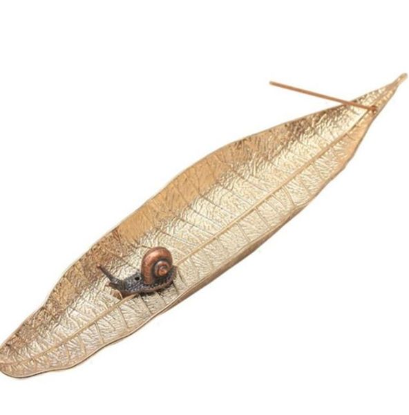 

creative retro copper bodhi leaf incense stick burner handmade incense holder home decor zen censer snails for gift5696233