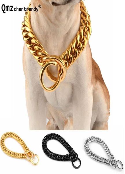 

18mm metal chain gold silver black tone double curb cuban pet stainless steel dog chain collar pet pitbull necklaces8122333