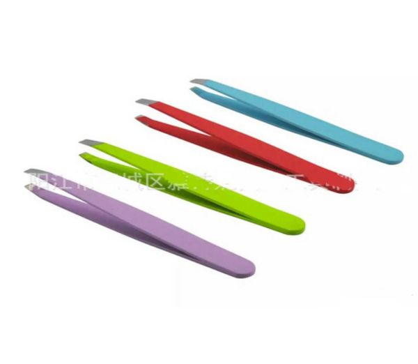 

whole 24pcs colorful stainless steel slanted tip eyebrow tweezers hair removal tools9215040