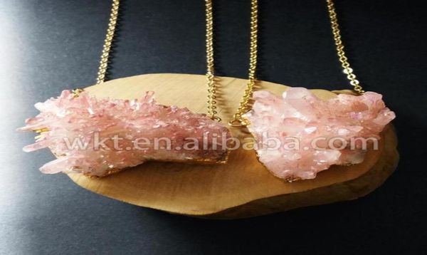 

wtn529 whole necklace charming crystal natural raw quartz cluster pendant with gold chain pink necklace jewelry8791706, Silver