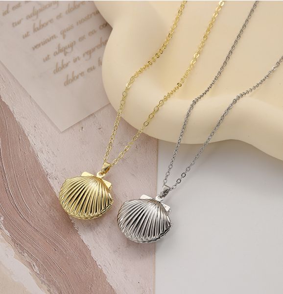 

everfast 10pc cute lined shell p frame pendant necklace stainless steel charms locket necklaces women men fashion memorial jewelry sn124, Silver