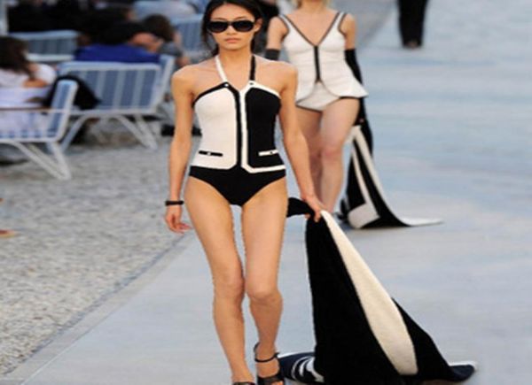 

2019 luxury designer swimwear swimsuit backless black white triangle bikini one piece swimwear women vest beach swim wear bat7660992