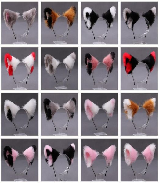 

cute cat fox fur ear hair hoops cat ears headband women girls kids party decoration headdress cosplay costume headwear 749 v21333858, Slivery;white
