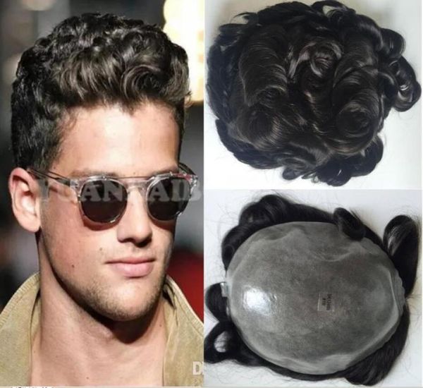 

natural hairline lace front afro curl toupee wavy full pu men toupee black color 32mm wave hair replacement for men 8747886