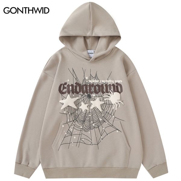 

men's hoodies sweatshirts hip hop spider hoodie y2k streetwear harajuku web star graphic print punk pullover 2023 fashion loose hooded, Black