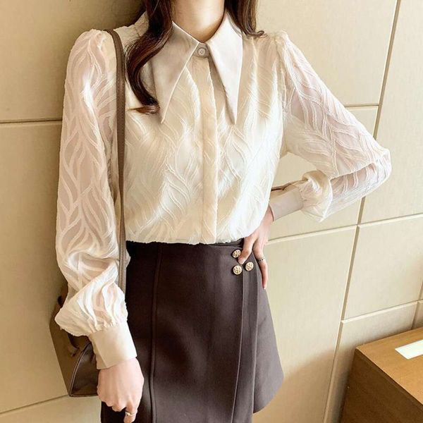 

autumn korean jade shirt patterned long sleeved womens blouse, White