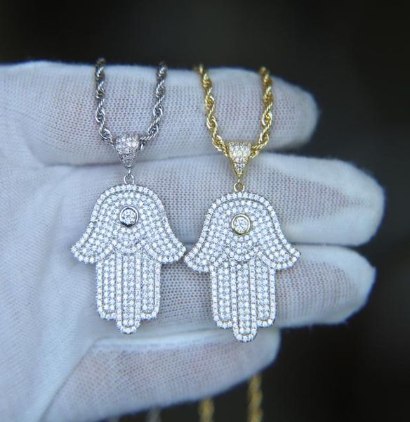 

hip hop bling jewelry iced out cool boy mens necklace hamsa hand pendant gold silver plated cz cubic zirconia bling hiphop necklac7304259