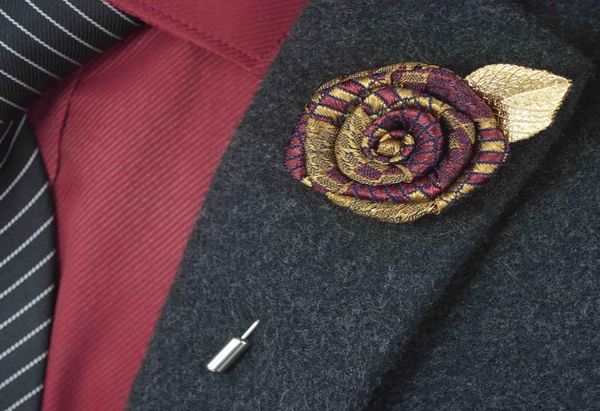 

rose brooch lapel pins handmade boutonniere stick with speckle stripe ribbon flowers for gentleman suit men accessories whole 2722579, Gray