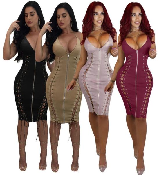 

pu bodycon dress nightclub club dress short dress 4 colors f0080 deep v neck with hollow out zipper5869161, White;black