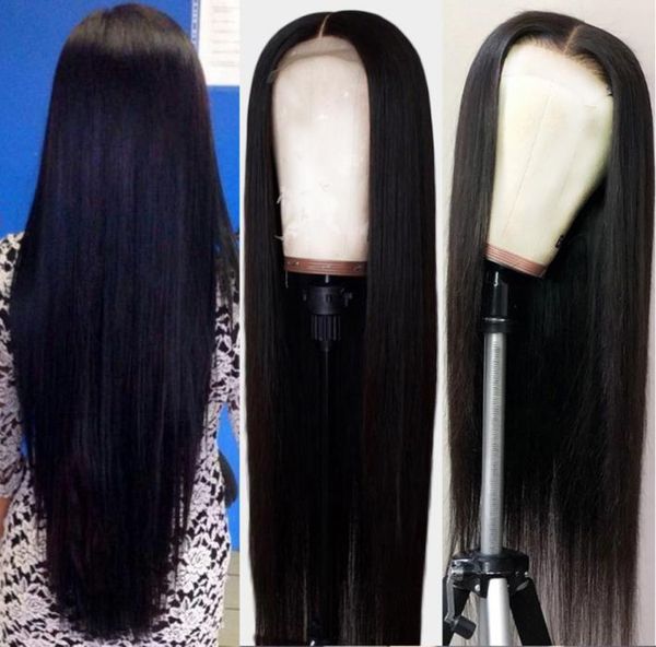 

5x5 lace front wig pre plucked remy brazilian human hair wigs straight 4x4 lace closure wig glueless9496325, Black
