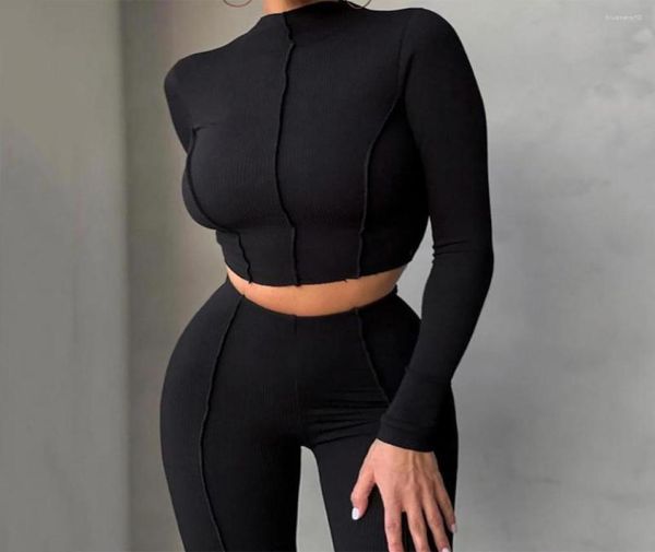 

women039s two piece pants women long sleeve bodycon jumpsuit autumn bright line decoration buttlifted lady tracksuit crop 7111821, White