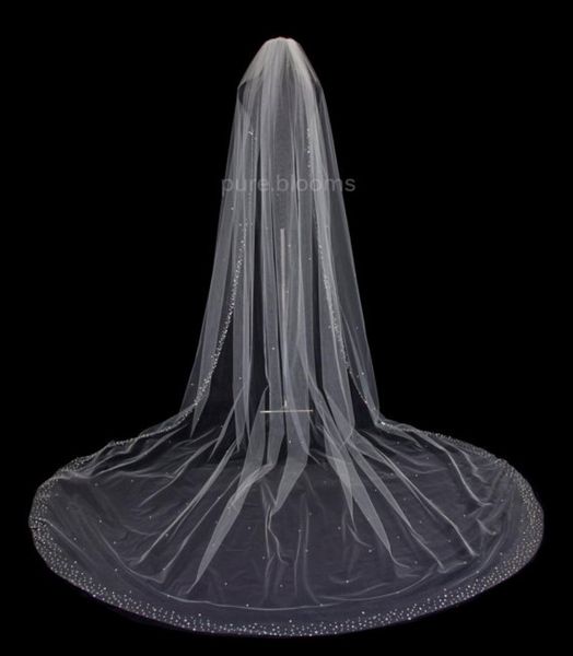 

one layer rhinestones edge cathedral length alloy comb 108 inch crystal edge bridal veil scattered crystal wedding veil white diam9782596, Black