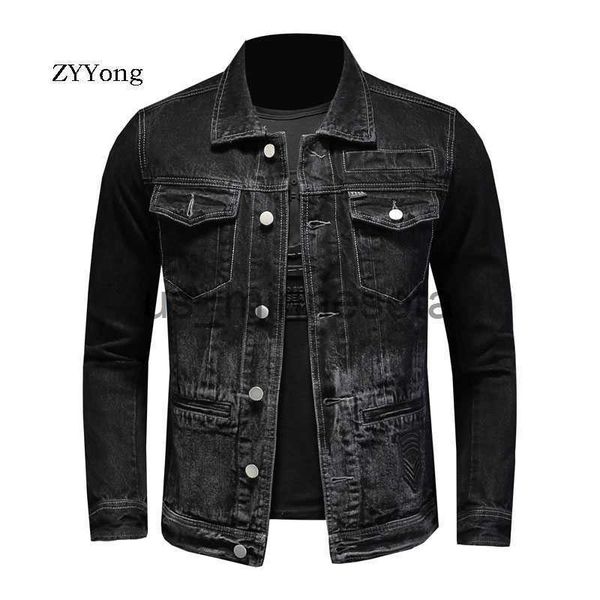 

men's jackets zyyong denim jacket men's retro motorcycle basic jacket streetwear hip hop bomber jacket denim men's denim jack, Black;brown