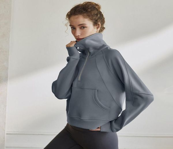 

ll women autumn hoodies sweatshirt yoga suit jacket ladies sport gym coat half zipper pullover stand collar short style with fleec2132753