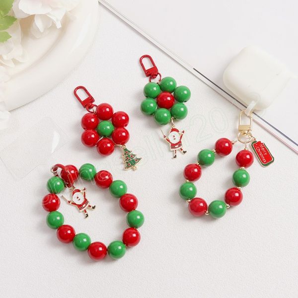 

christmas pendant keychains wrist strap acrylic beads xmas tree santa key chains rings keyring bag jewelry accessories, Silver