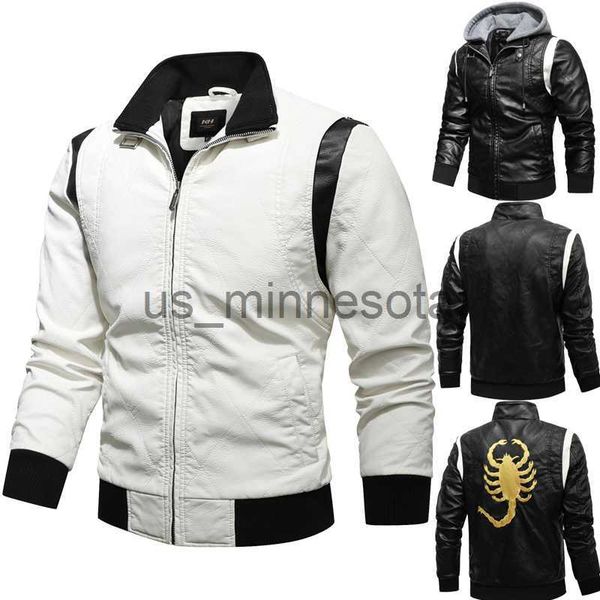 

men's jackets autumn winter bomber leather jacket men scorpion embroidery hooded pu leather jackets and coats men motorcycle plus size, Black;brown